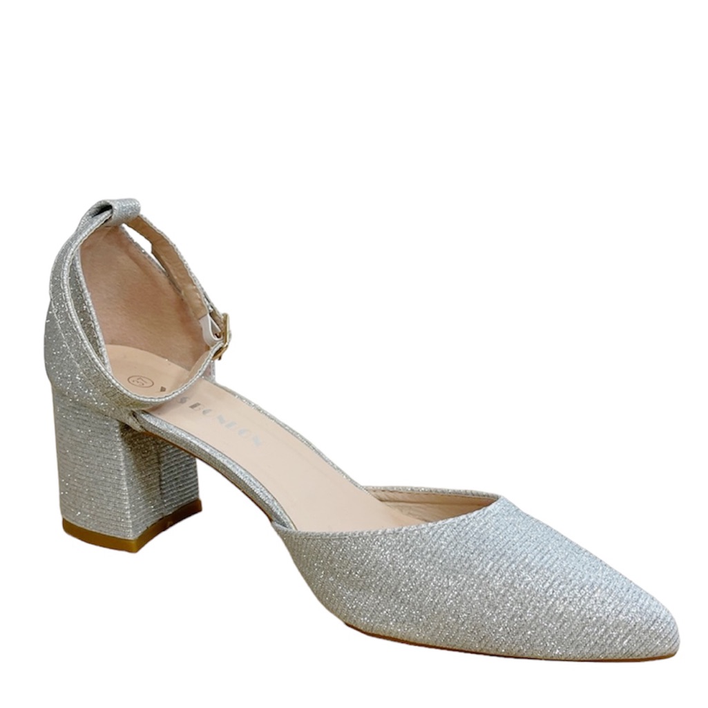 Yes Bonbon Silver Sparkle Glitter Strappy Heels